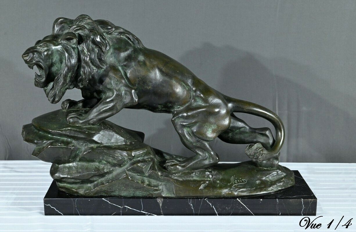 Bronze “Roaring Lion” Signed Nerin – Early 20th Century photo vinterior
