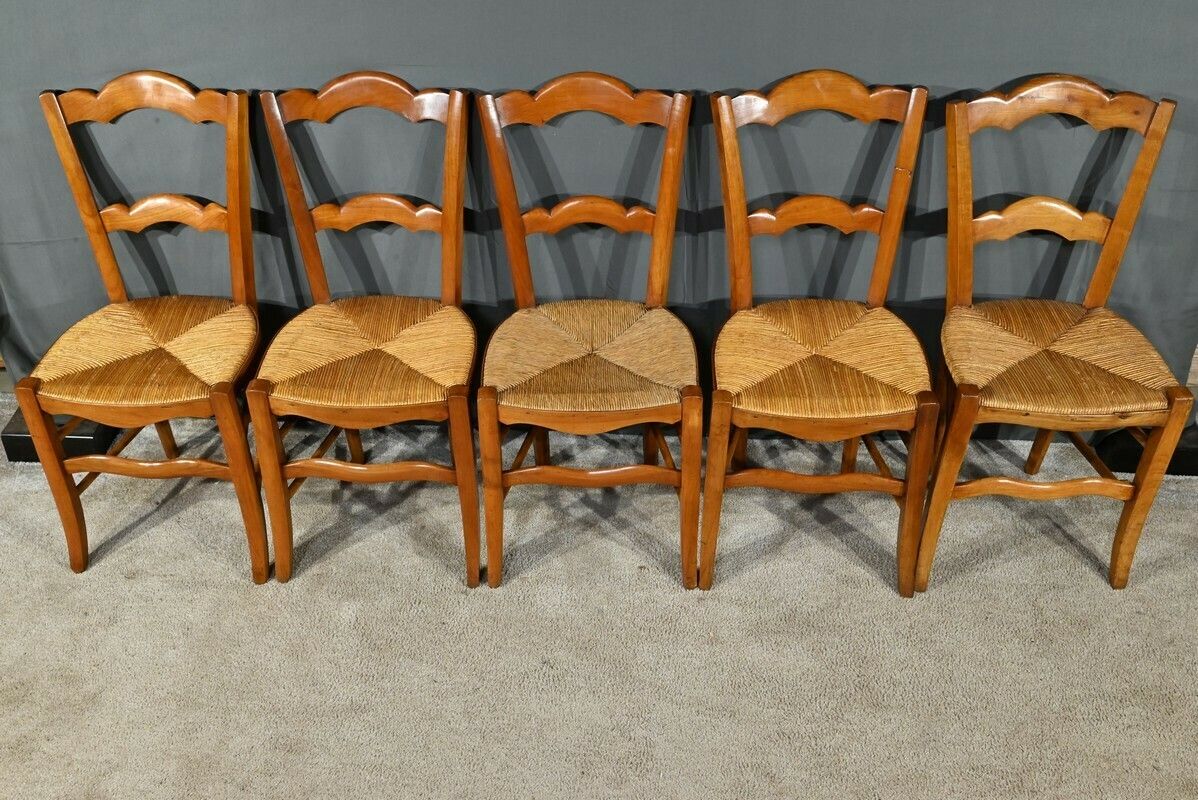 Suite Of 5 Cherry Country Chairs, Louis Philippe Style – Late 19th Century photo Furniture