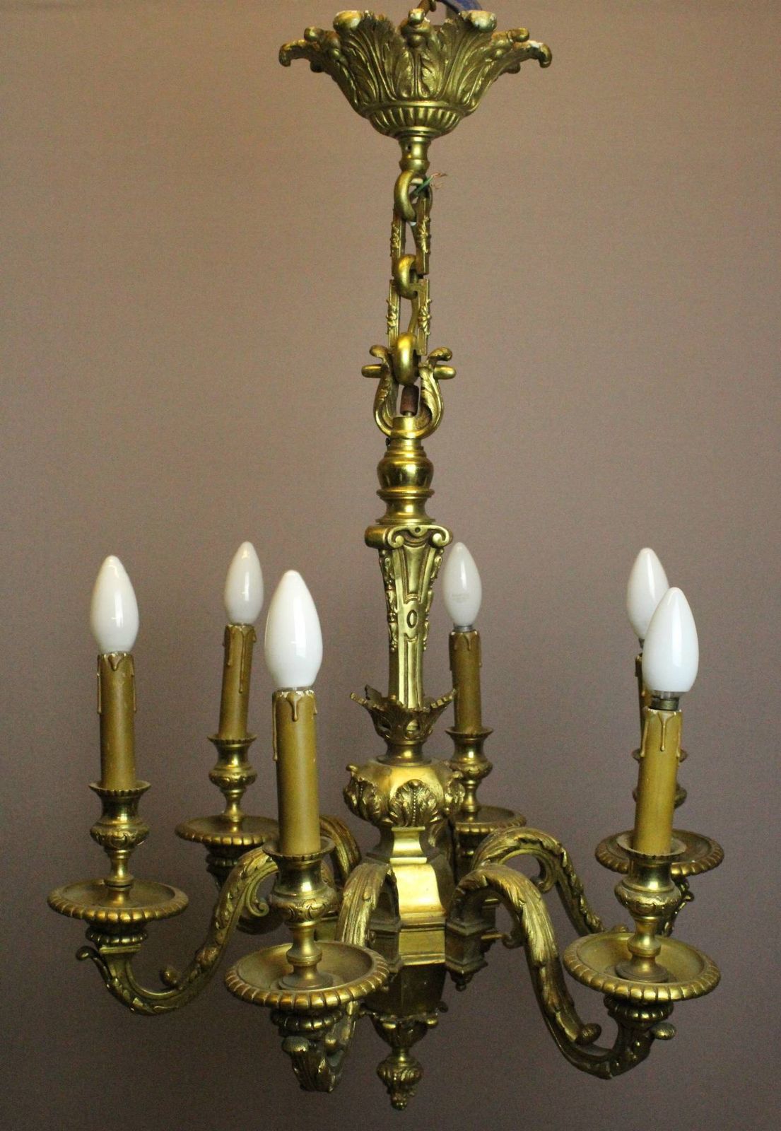 Good Quality French Louis XVI Style Gilt Bronze Six Arm Chandelier