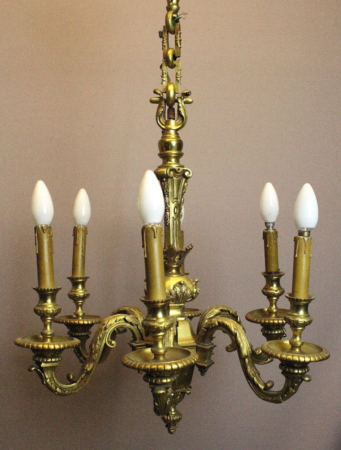 Good Quality French Louis XVI Style Gilt Bronze Six Arm Chandelier photo furniture