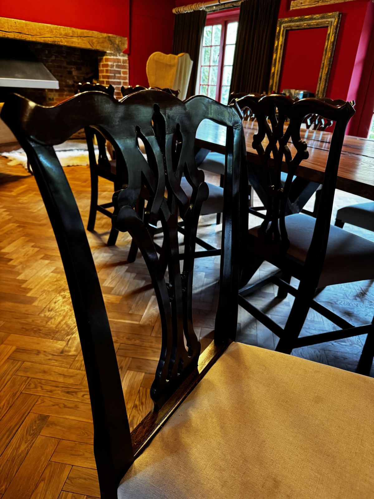 Set Of 10 (8+2) Mahogany Georgian Revival C1920 50 Dining Chairs Ribbon Back