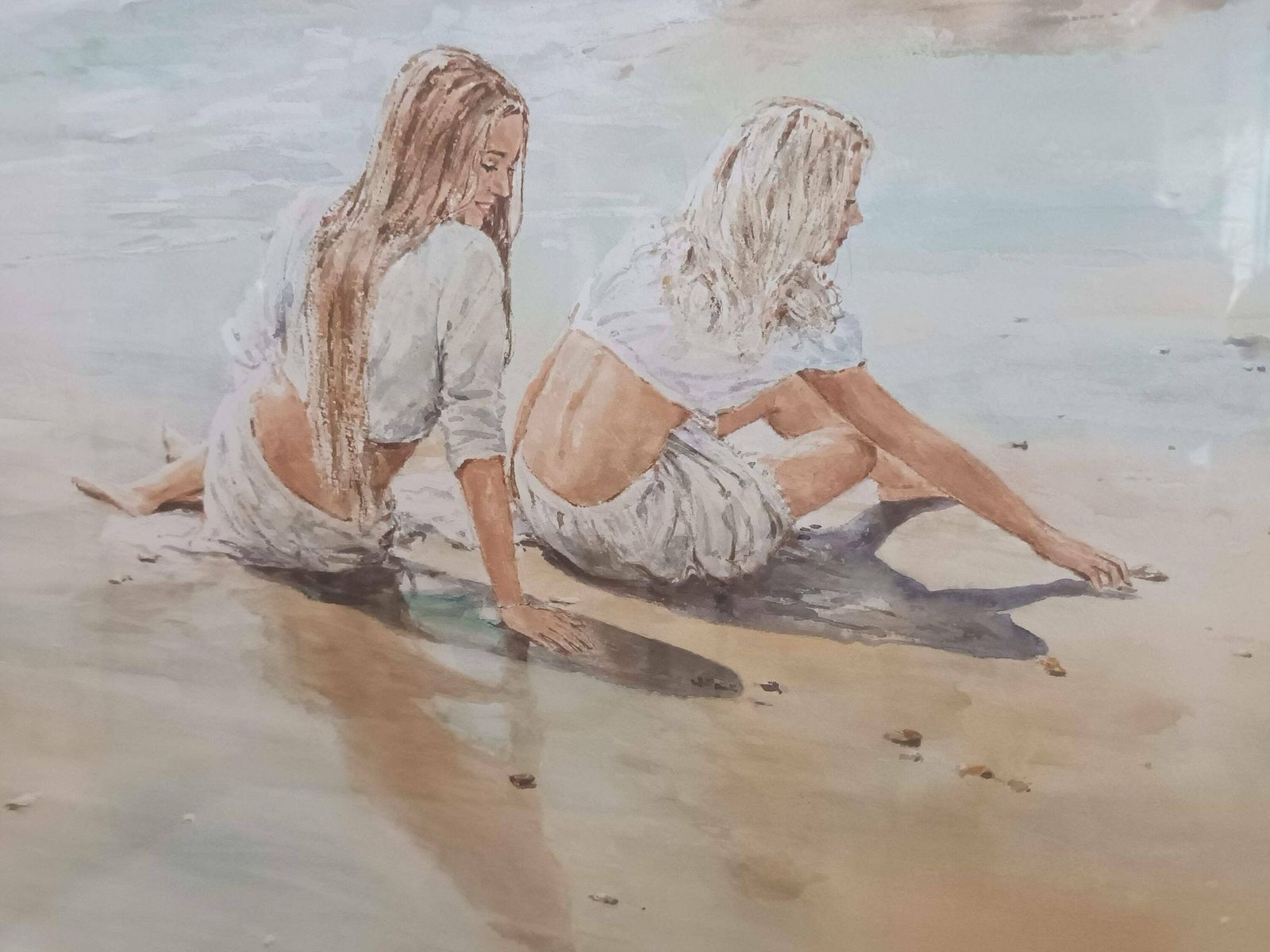 Vintage Gordon King Original Watercolour Framed Painting Beach XX Large 116cm photo for sale