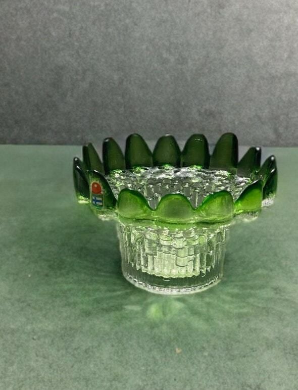 Vintage Green Glass Bowl / Kumela Finland Art Glass Bowl By Pertti Santalahti With Label Scandi Nordic