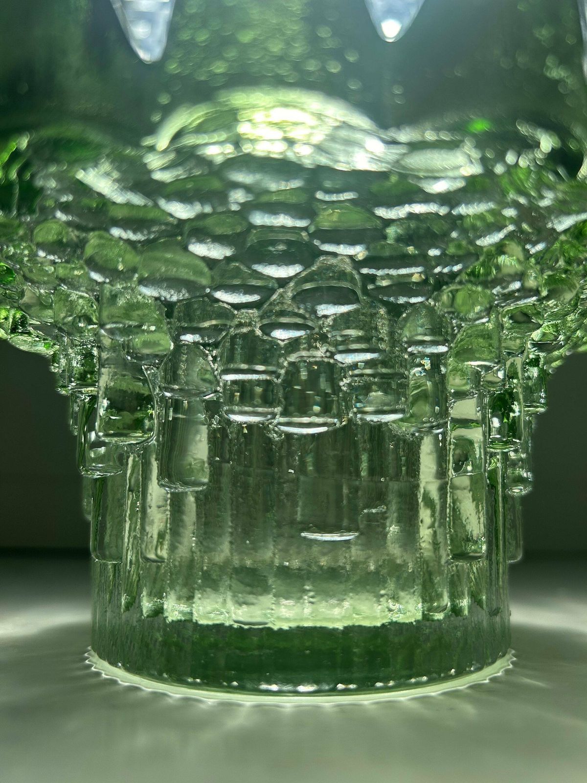 Vintage Green Glass Bowl / Kumela Finland Art Glass Bowl By Pertti Santalahti With Label Scandi Nordic photo for sale