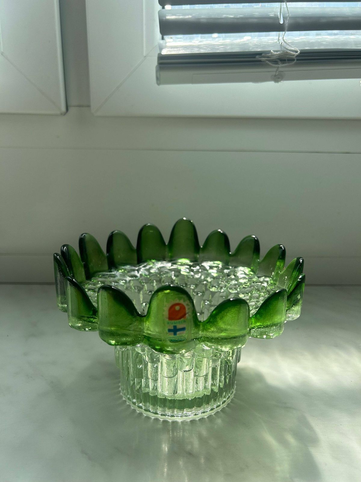 photo furniture Vintage Green Glass Bowl / Kumela Finland Art Glass Bowl By Pertti Santalahti With Label Scandi Nordic