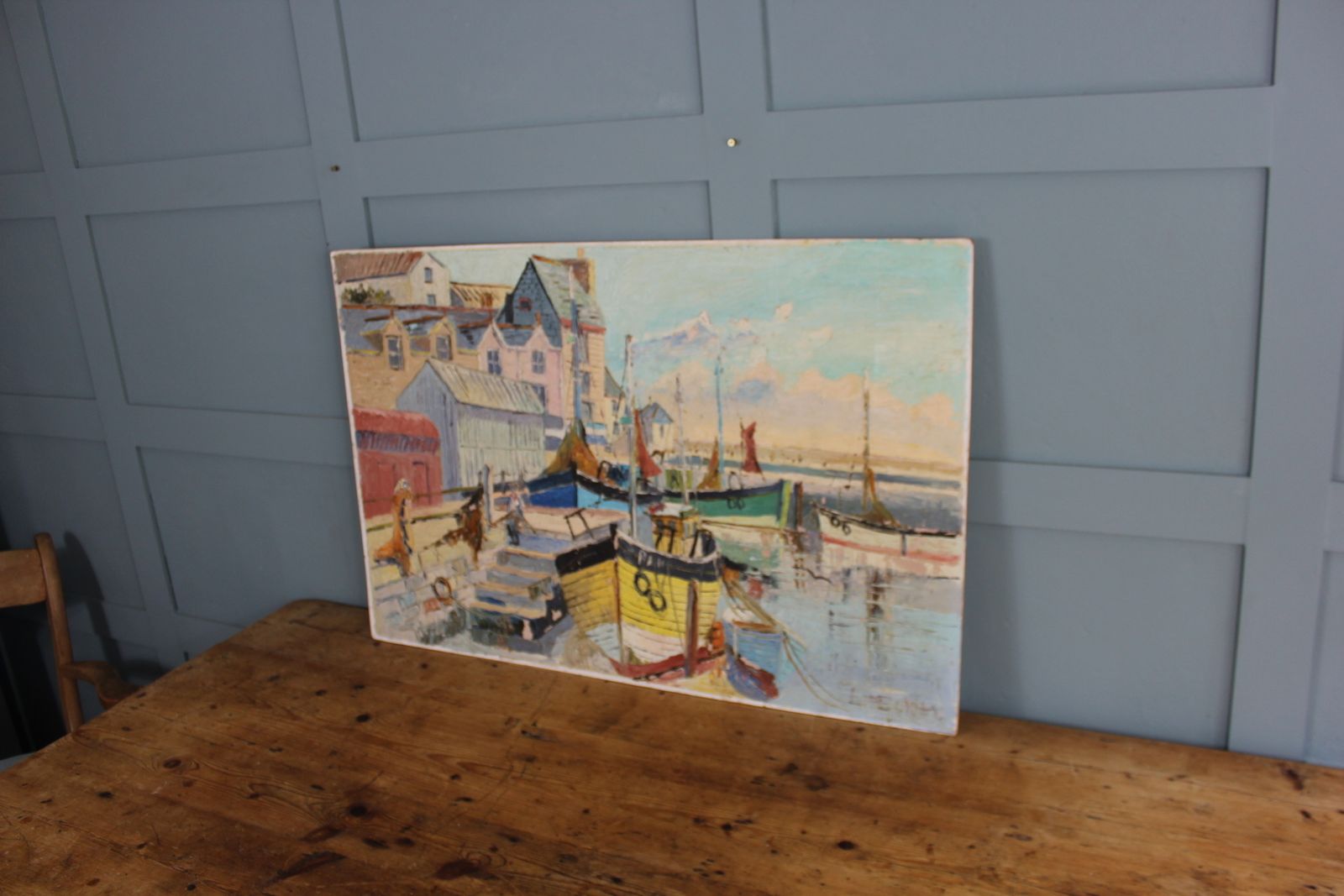 “Original 1950s French Riviera Oil Painting – Midcentury Coastal Scene photo 650.0