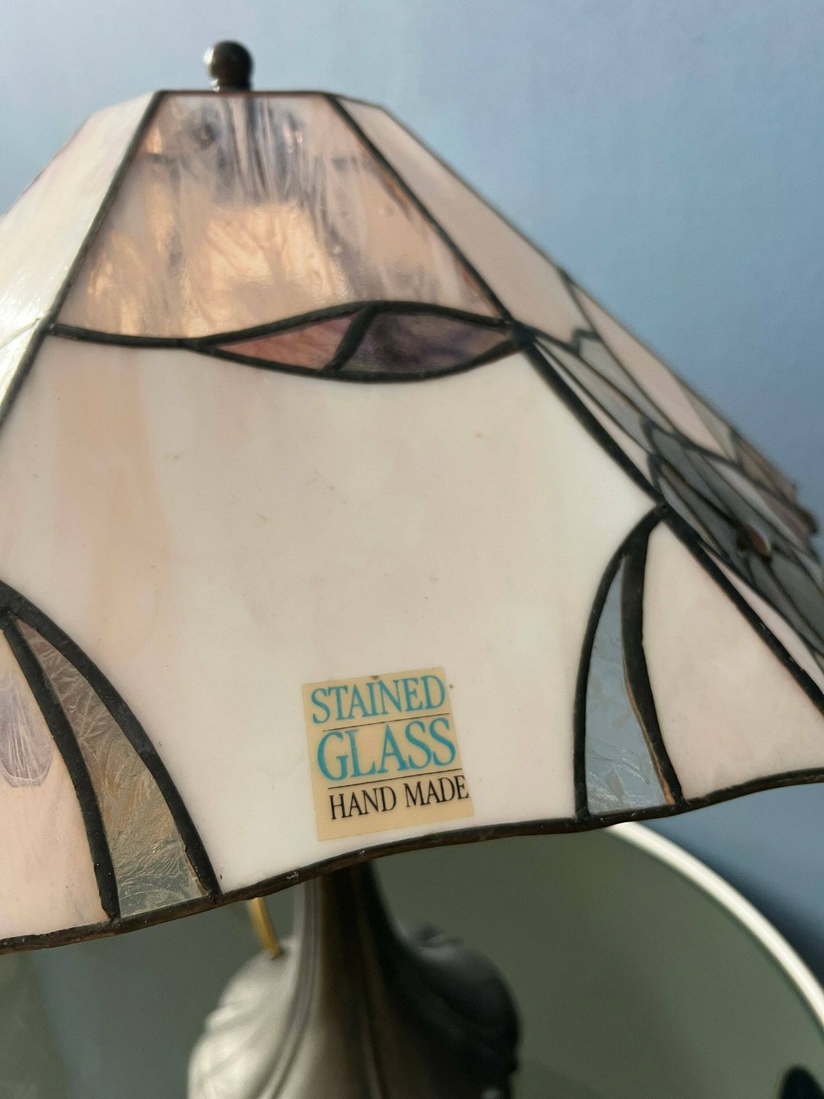 Colourful Art Deco Stained Glass Table Lamp photo vintage