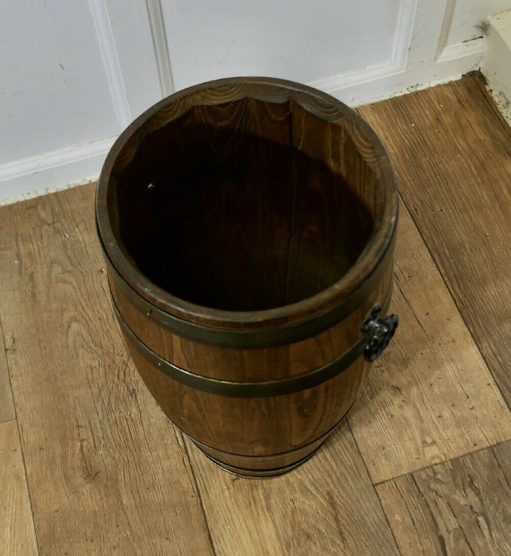 A Large Golden Oak Iron Bound Barrel Stick Stand photo Home Decor