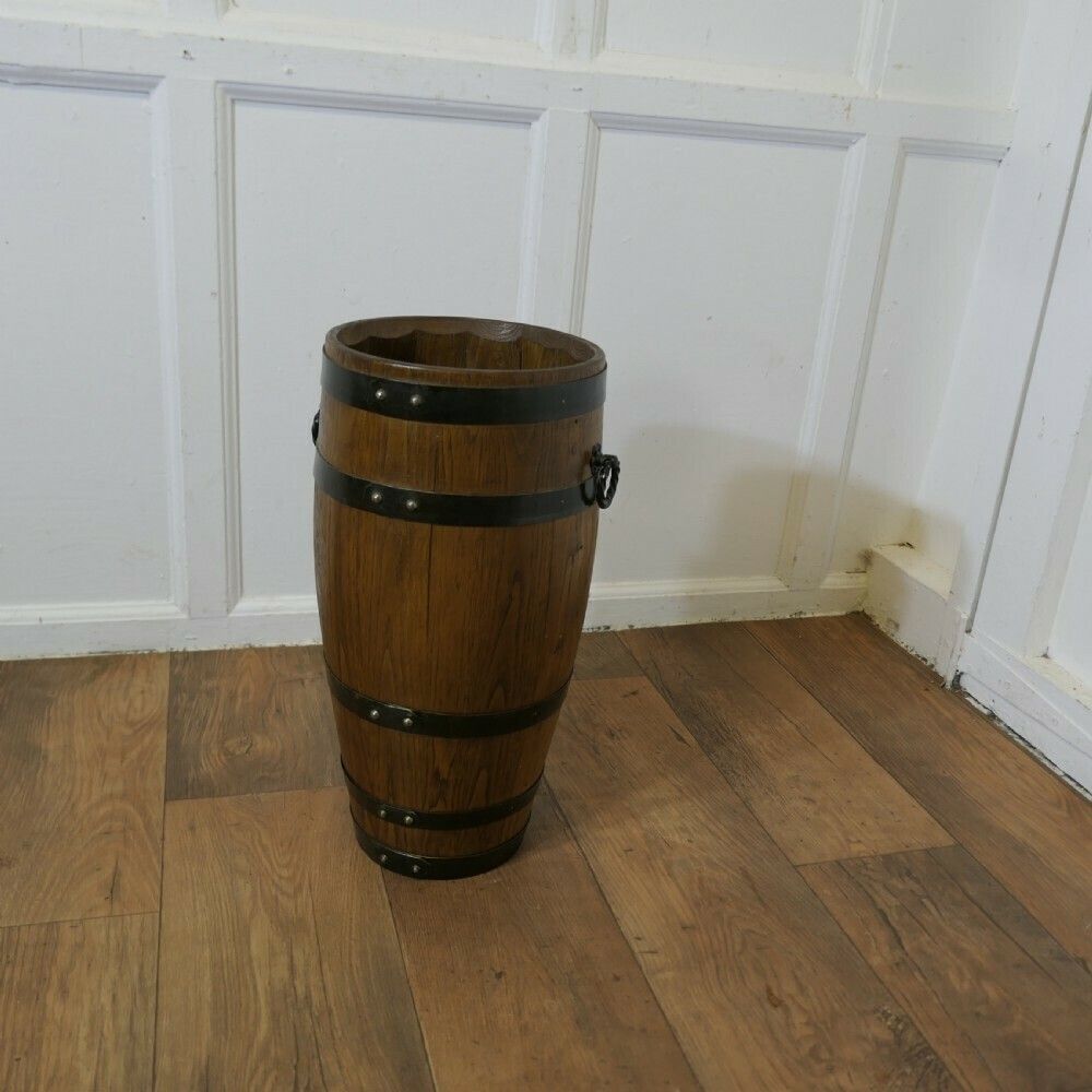 A Large Golden Oak Iron Bound Barrel Stick Stand photo 390.0