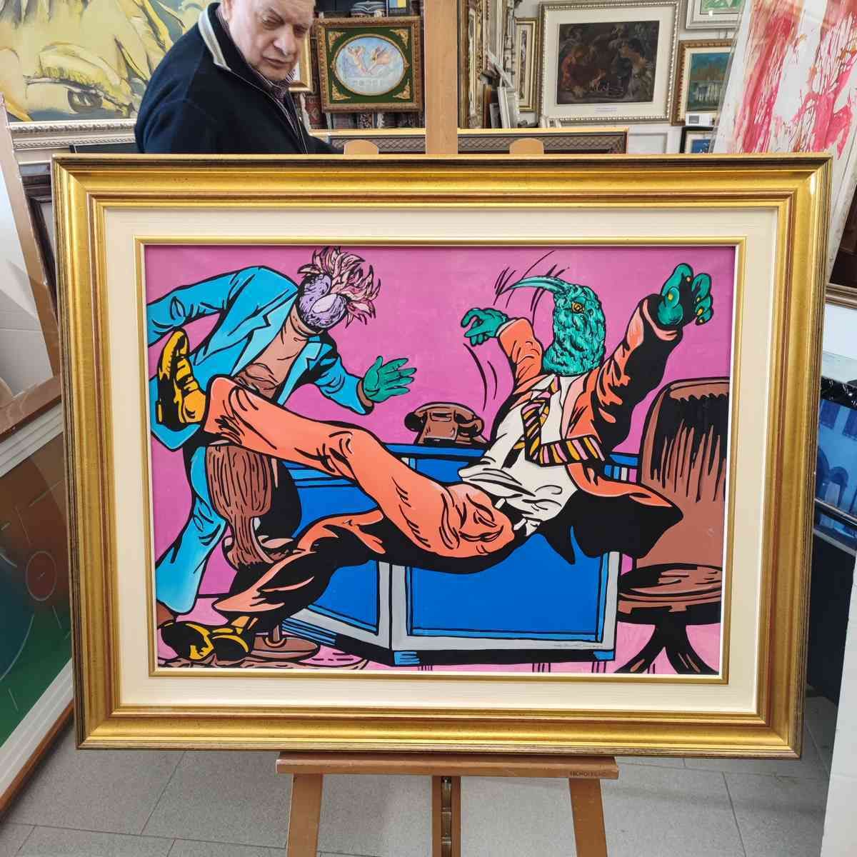 Acrylic Painting On Canvas Max Hamlet, Strugle Of Opponents Year 1986 photo furniture