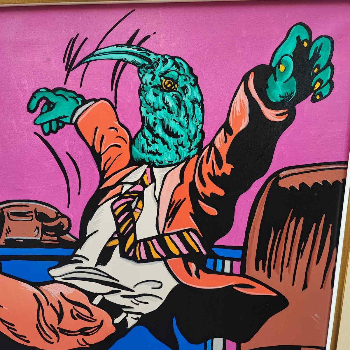 Acrylic Painting On Canvas Max Hamlet, Strugle Of Opponents Year 1986 photo for sale