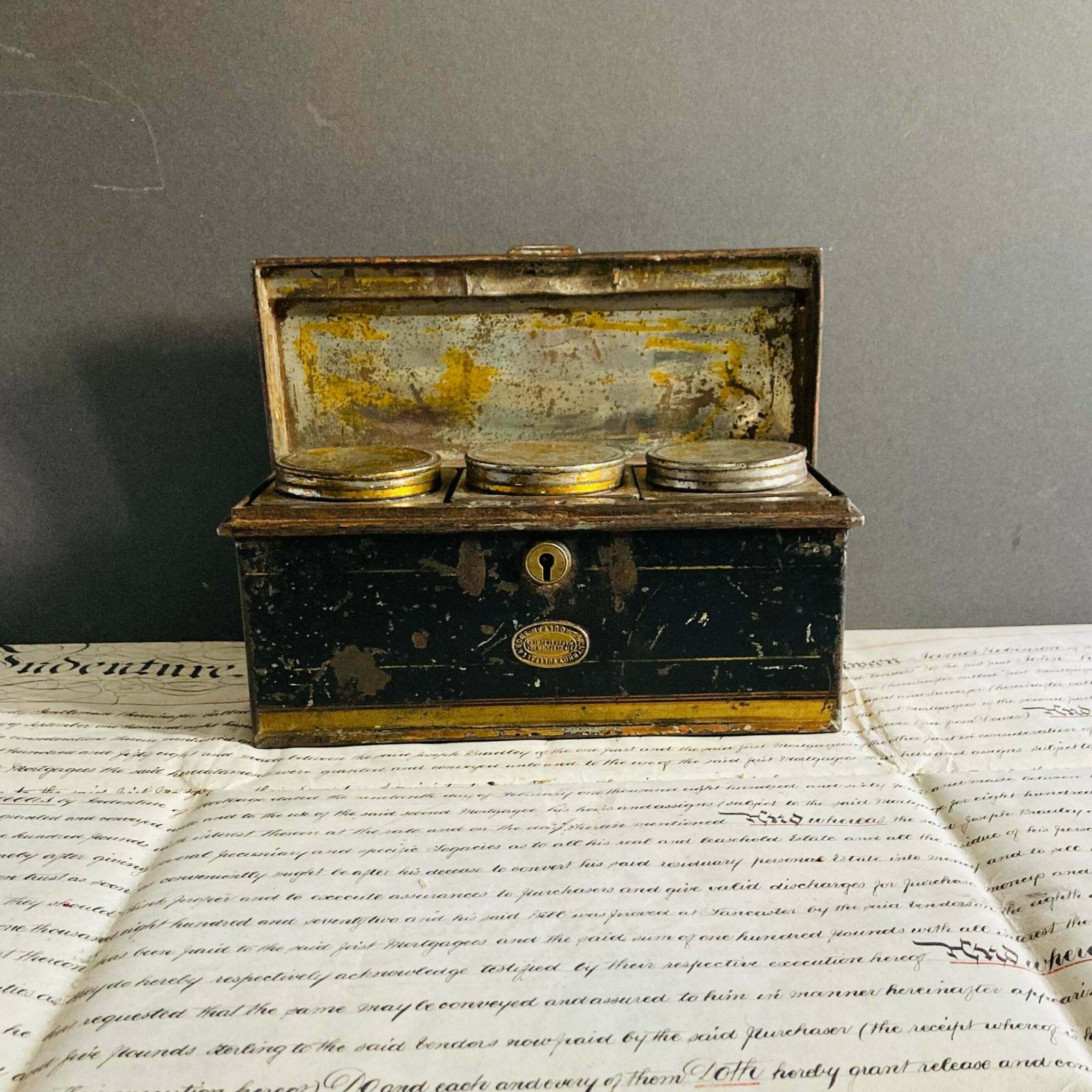 Antique Traveling Tin Tea Caddy photo for sale