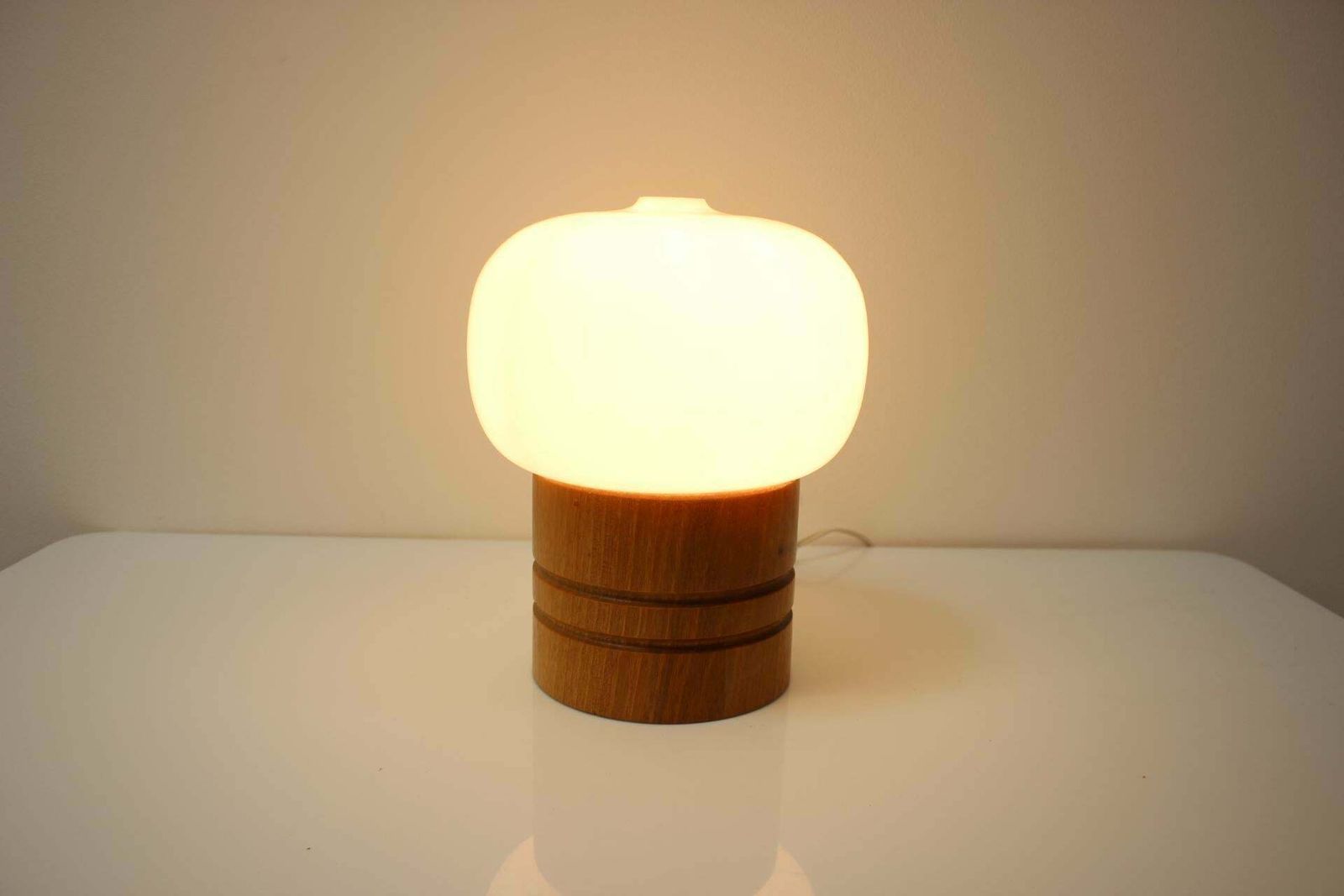 Wooden Table Lamp Osvetlovaci Sklo Valasske Mezirici, 1960s photo for sale