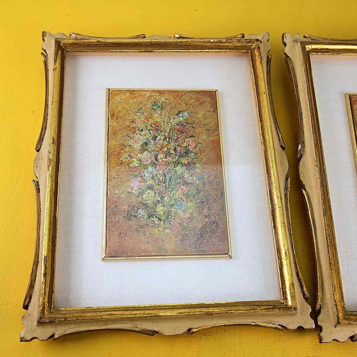 Pair Of 1960s Oil Paintings On Canvas, Flowers photo furniture