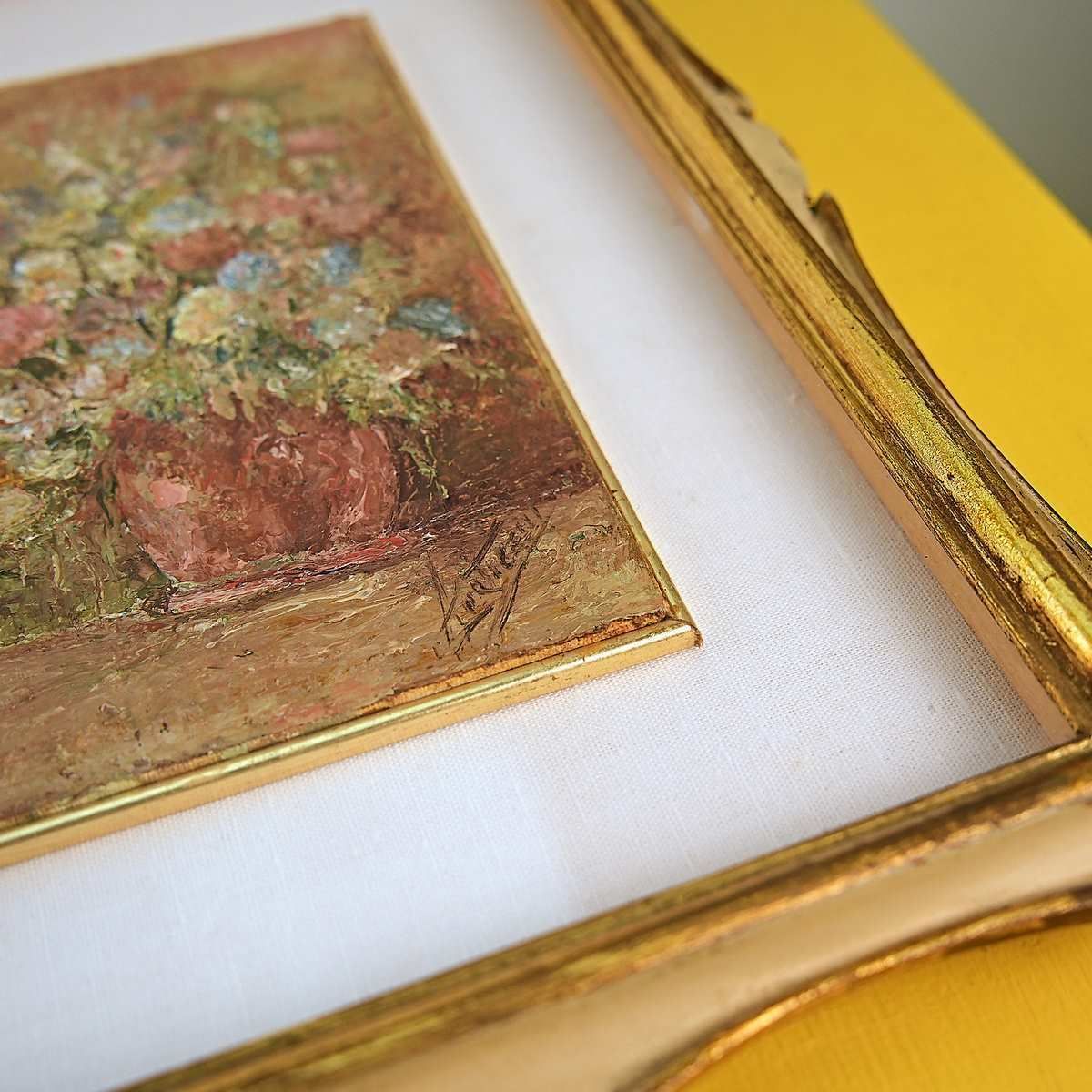 Pair Of 1960s Oil Paintings On Canvas, Flowers photo Art