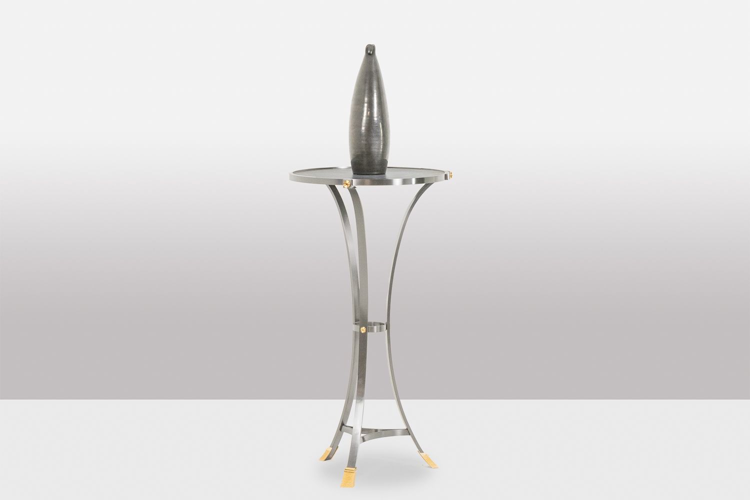 “Canabas” Pedestal Table In Patinated Leather, Steel, And Gilded Brass. Contemporary. Ls59502209h photo for sale