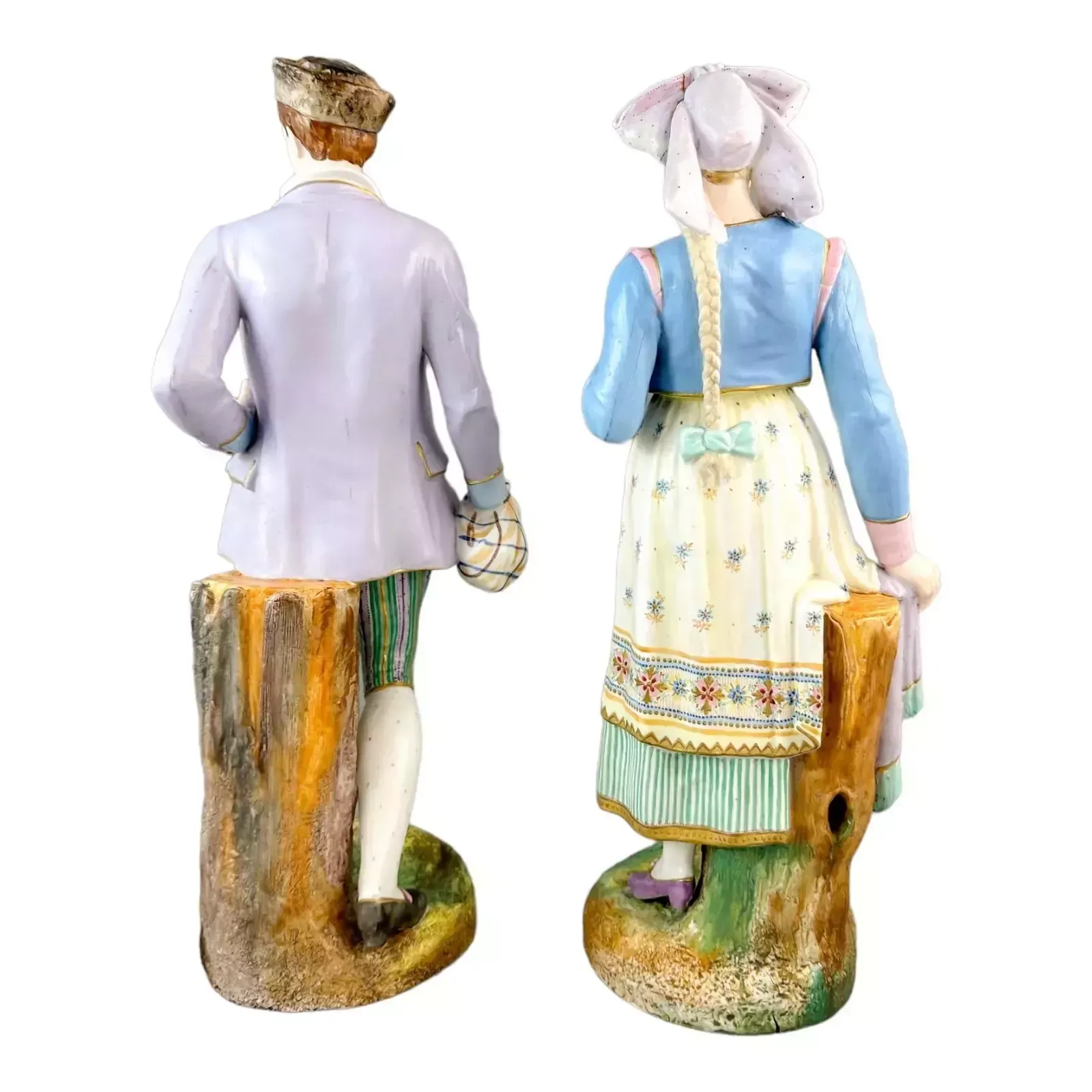 Antique French 1870s Louis Philippe Limoges Bisque Porcelain Figural Couple Pair photo for sale