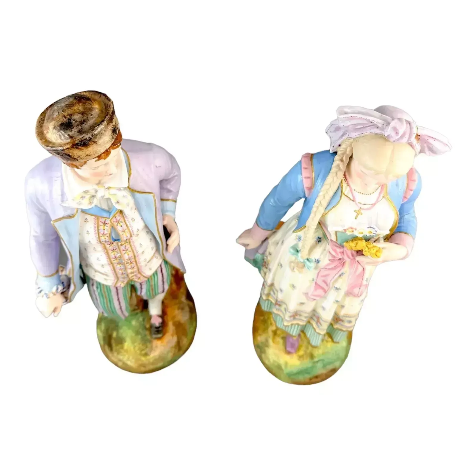 Antique French 1870s Louis Philippe Limoges Bisque Porcelain Figural Couple Pair photo vinterior