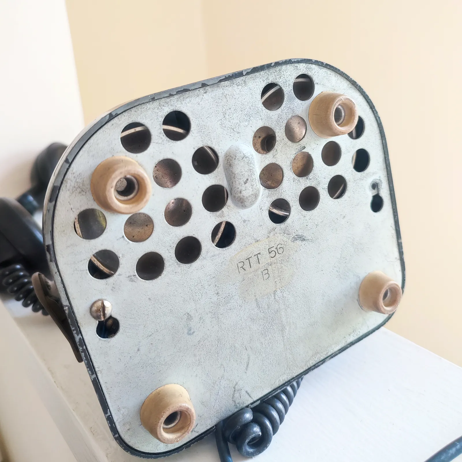 photo furniture 30's Vintage Belgian Bakelite Bell Telephone   White Star   Antwerp Belgium   Rotary Dial W/ Brass Carry Handle   Rtt 56 B   Film Movie Prop