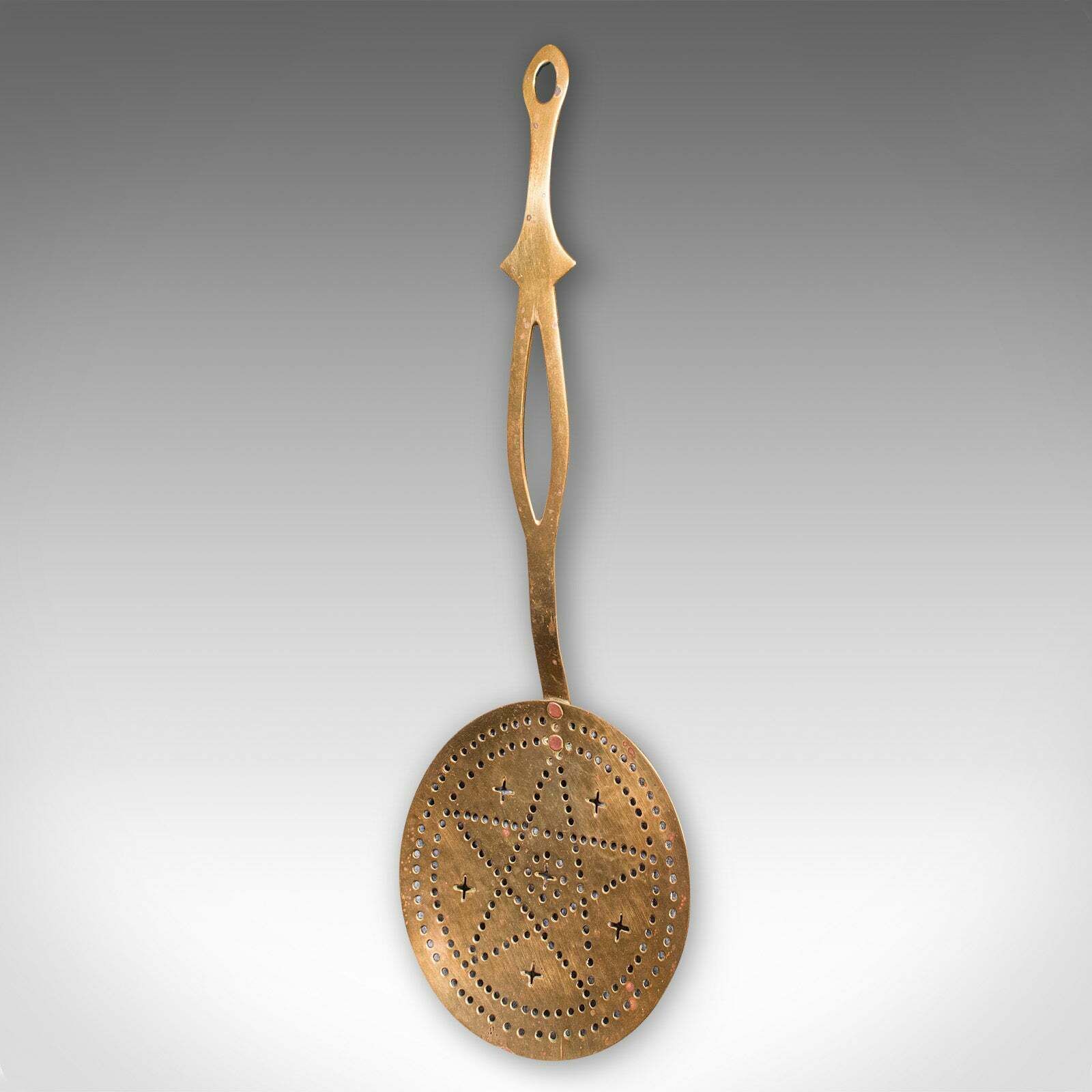 Antique Chestnut Warmer, English, Brass, Fireside Crumpet Toaster, Georgian photo for sale