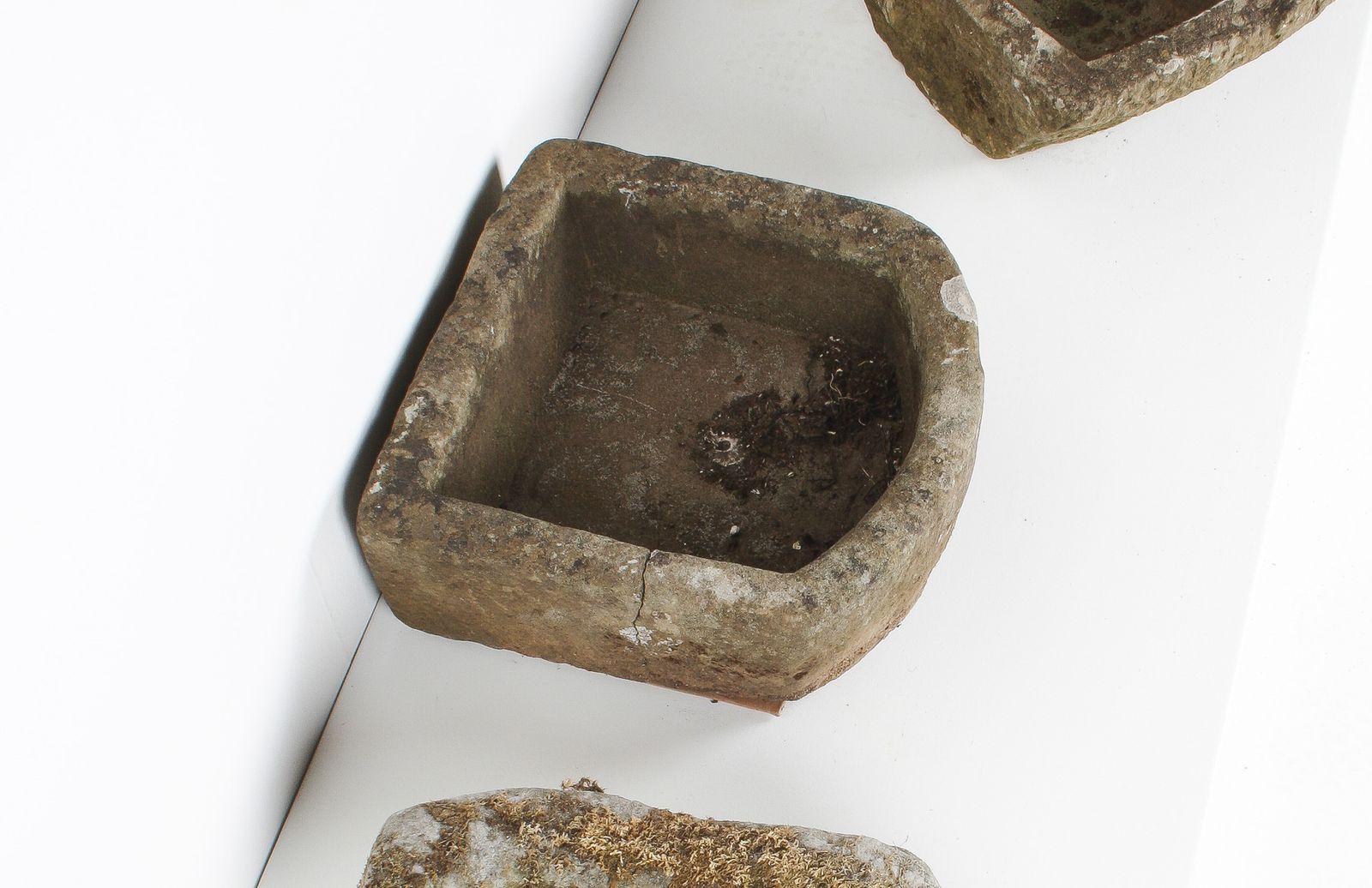 photo furniture Small D Shape Carved Stone Weathered Sandstone Planter | Bonsai Pot