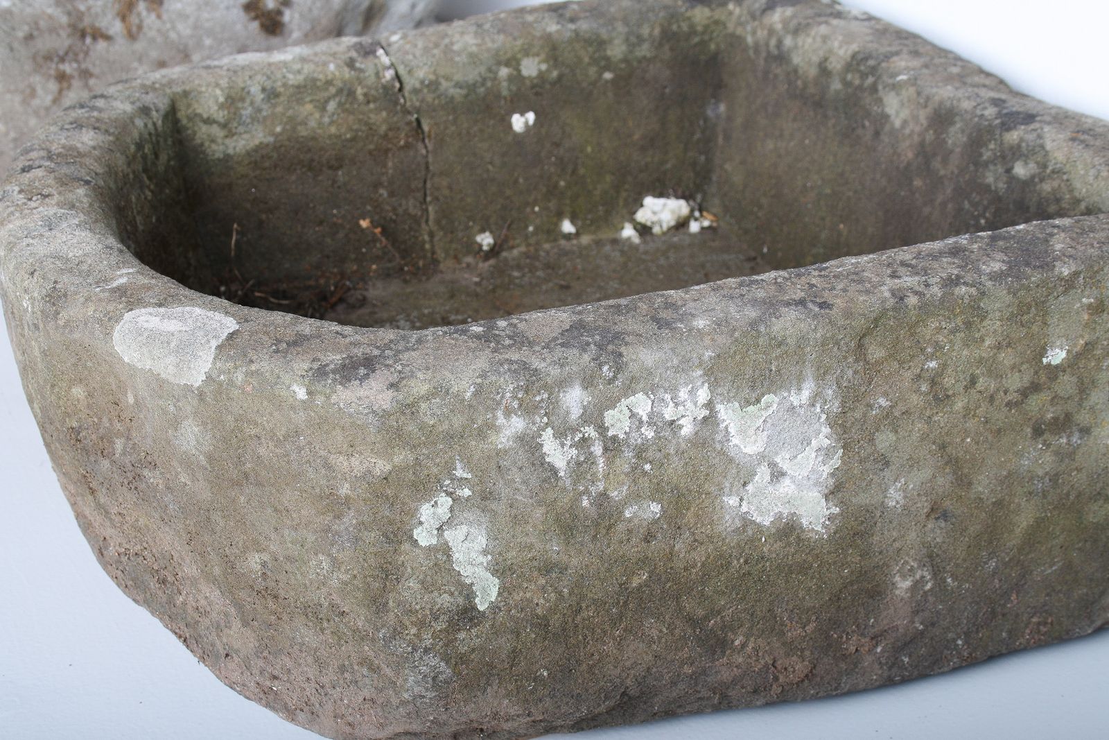 375.0 Small D Shape Carved Stone Weathered Sandstone Planter | Bonsai Pot photo