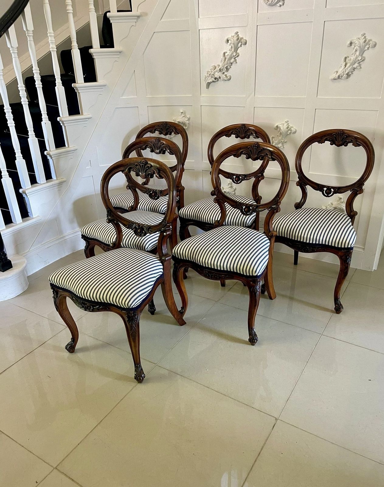 photo for sale Outstanding Quality Set Of 6 Antique 19th Century Carved Walnut Dining Chairs