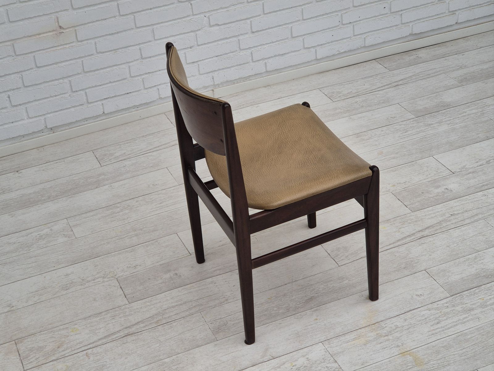 1270.0 1970s, Set Of 5 Danish Dinning Chairs, Original Condition, Teak Wood, Leather. photo