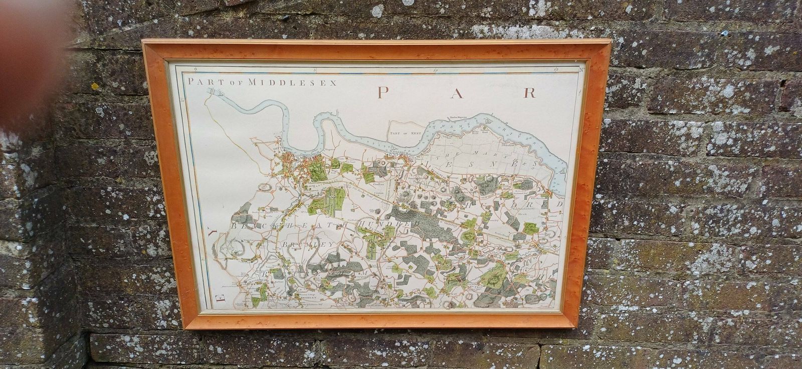 Vintage Hand Coloured Reproduction Of Original Engraving Of A Map Of Middlesex (Part), Vintage Map Print