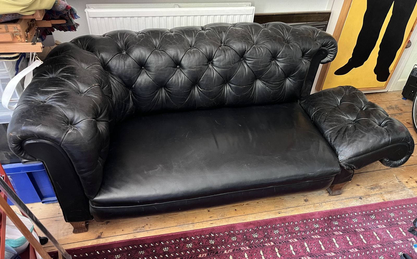 Vintage Black Leather Chesterfield Sofa