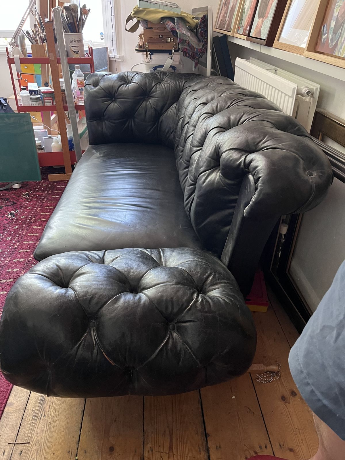 Vintage Black Leather Chesterfield Sofa photo for sale