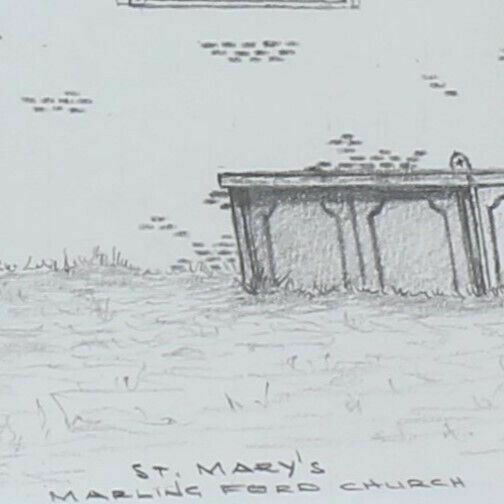 Pencil Sketch Titled St. Mary's Marling Ford Church By Tony Stickland photo Art
