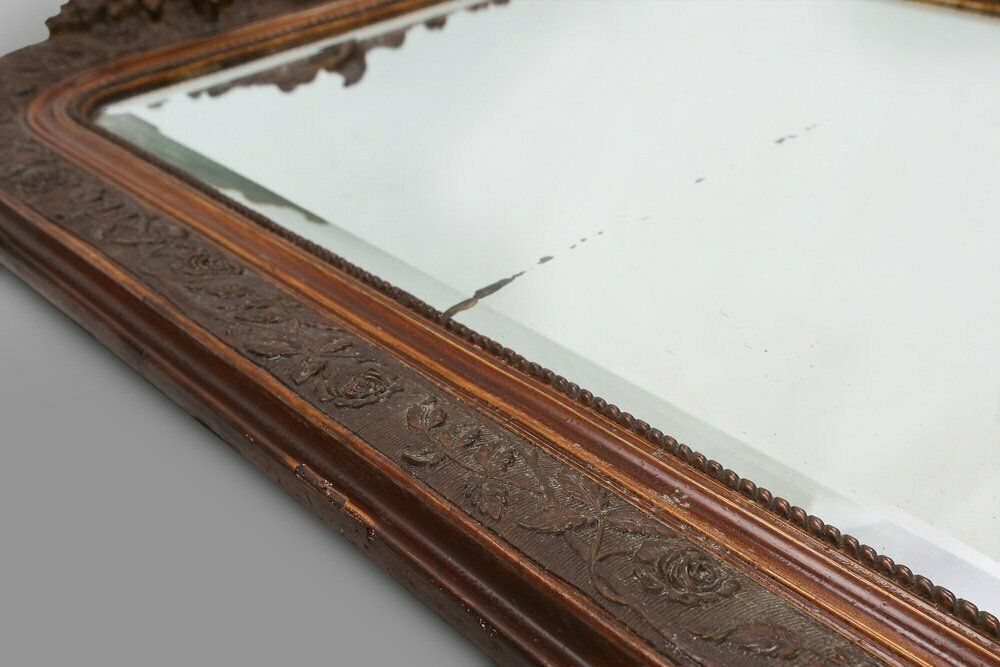 Louis Philippe Mirror In Plaster And Wood With Handcrafted Decorations, France, 1890s photo vintage