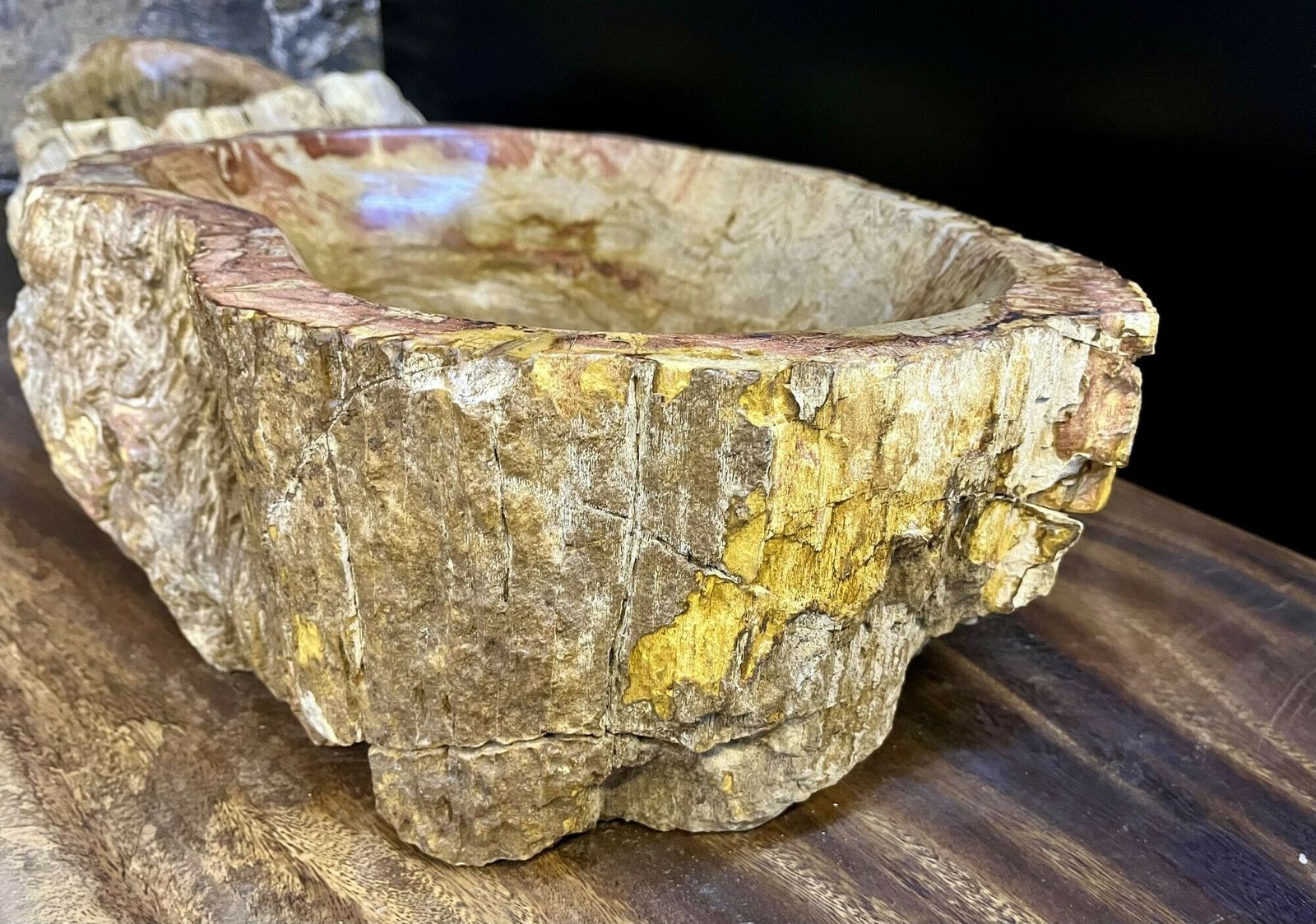 Contemporary Petrified Wood Sink In Beige/ Brown/ Yellow And Pink Tones, 2024 photo Home Decor