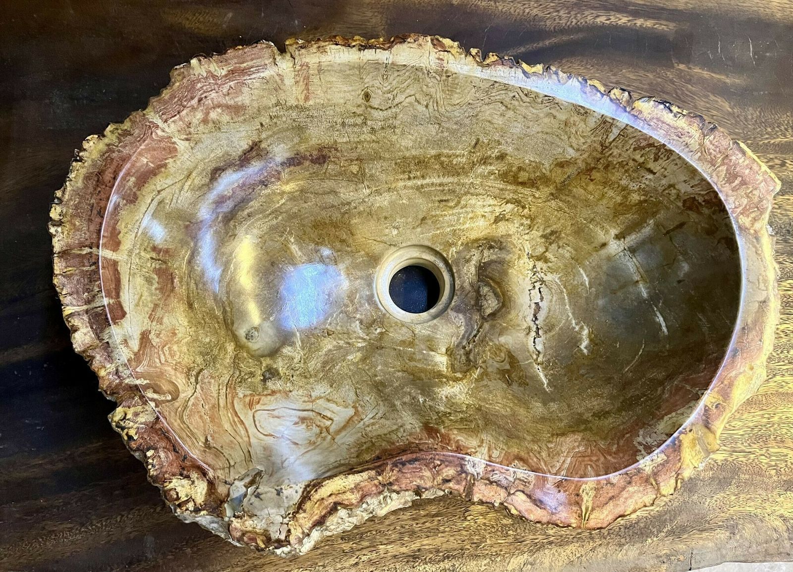 Contemporary Petrified Wood Sink In Beige/ Brown/ Yellow And Pink Tones, 2024 photo vintage