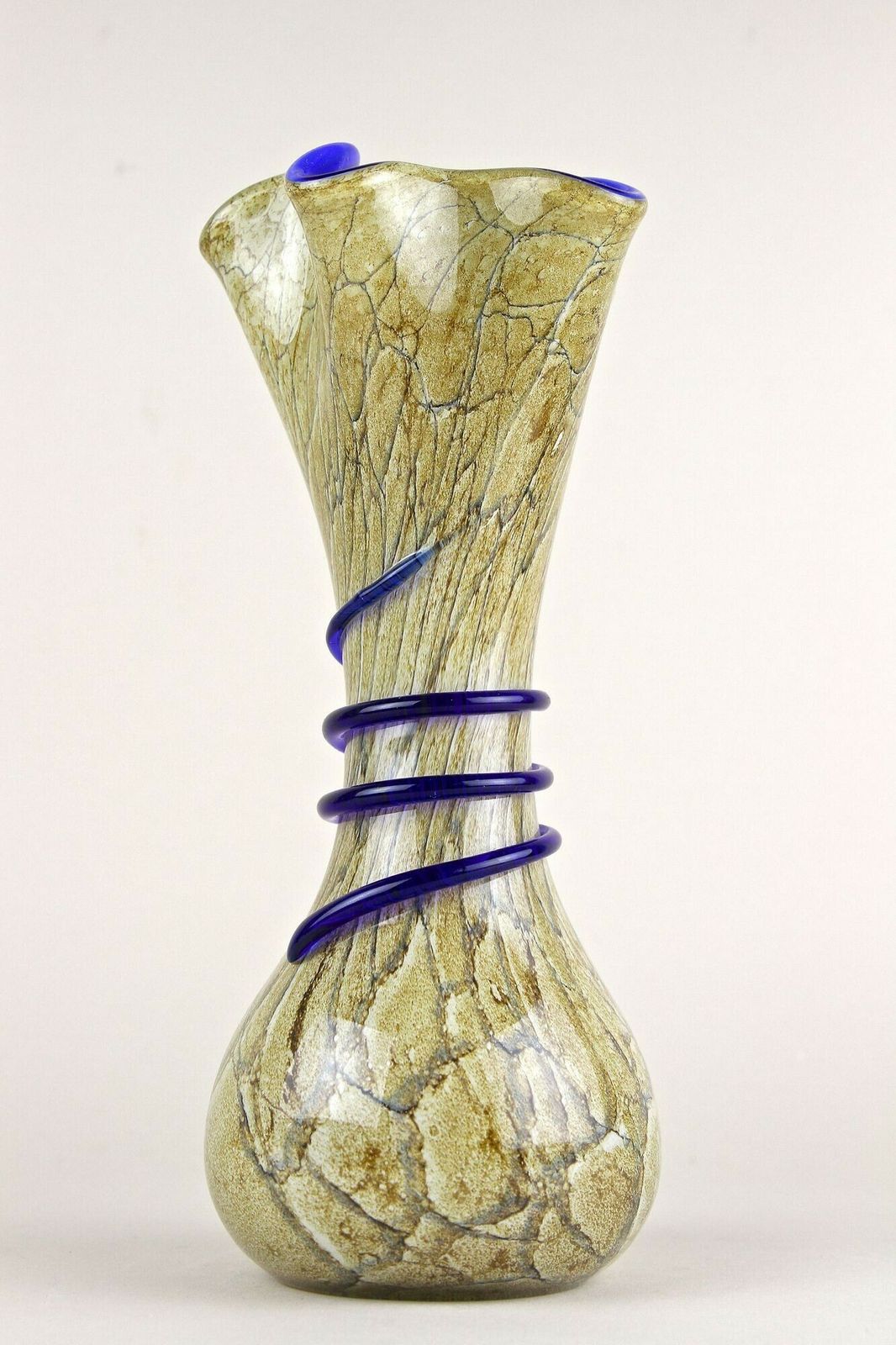 Mid Century Modern Murano Glass Vase With Blue Glass Thread, Italy Ca. 1970s photo furniture