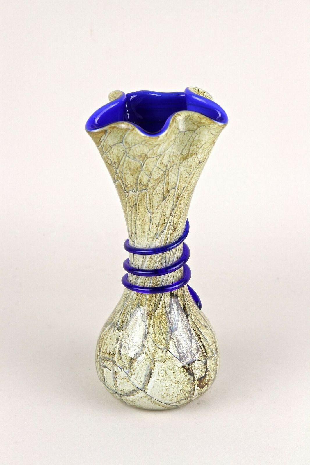 Mid Century Modern Murano Glass Vase With Blue Glass Thread, Italy Ca. 1970s photo buy