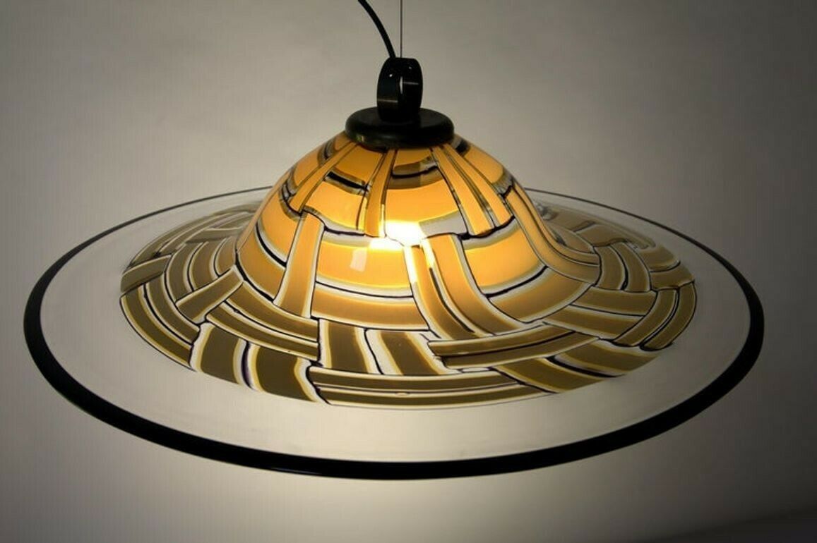 Barovier & Toso Large Tessere Ambra Suspension Clear Incalmo Black Bead Murano photo furniture