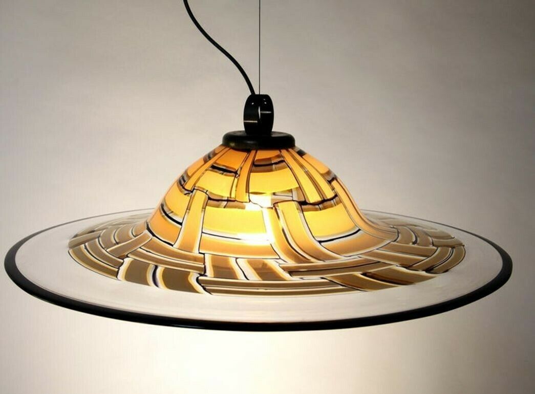 Lighting Barovier & Toso Large Tessere Ambra Suspension Clear Incalmo Black Bead Murano photo