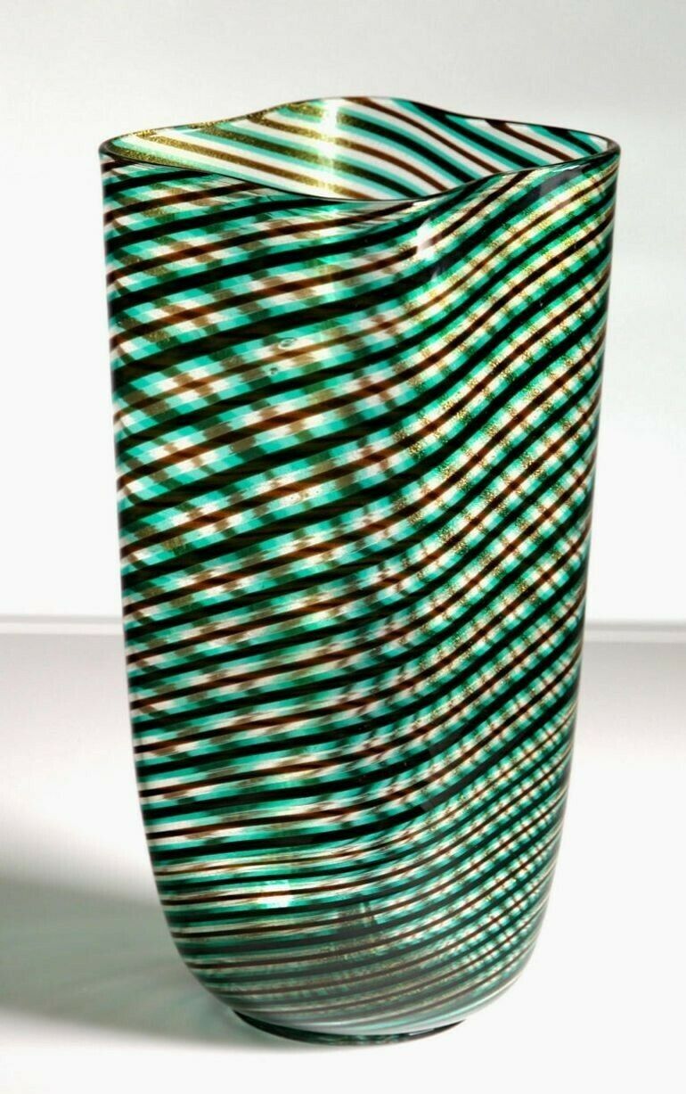 Murano Glass Mezza Filgrana, Green Amethyst Clear With Gold Leaf, Cenedese Attr photo Home Decor