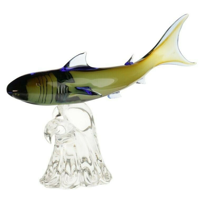 Roberto Camozzo For Wyland, Hunting Shark On A Base, Murano Glass 1990s, Signed