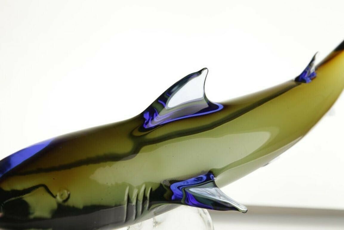 Roberto Camozzo For Wyland, Hunting Shark On A Base, Murano Glass 1990s, Signed photo 2800.0