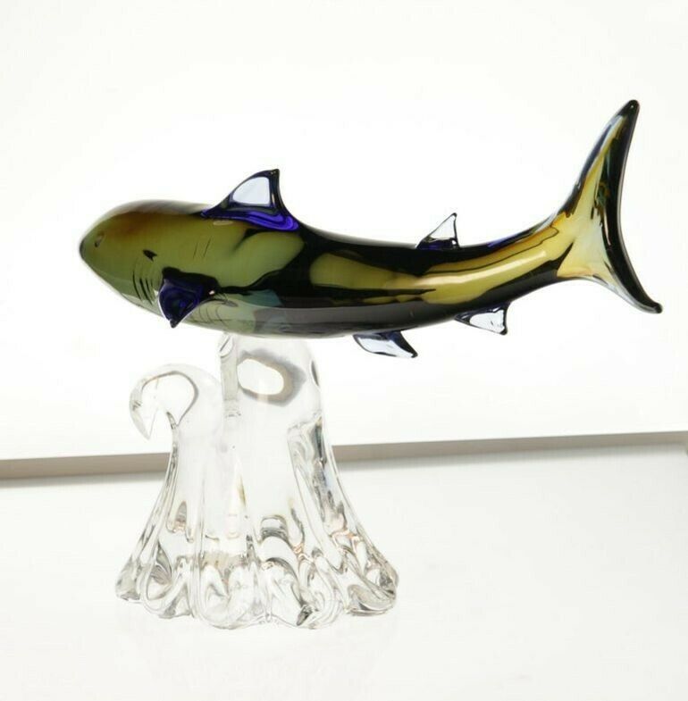 Roberto Camozzo For Wyland, Hunting Shark On A Base, Murano Glass 1990s, Signed photo buy