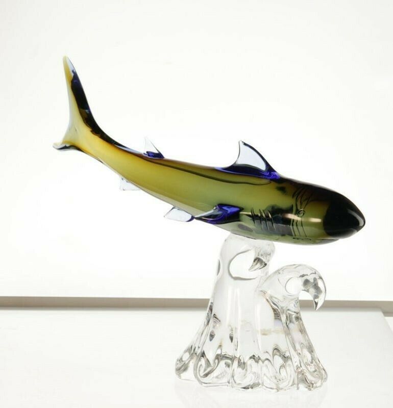 photo furniture Roberto Camozzo For Wyland, Hunting Shark On A Base, Murano Glass 1990s, Signed