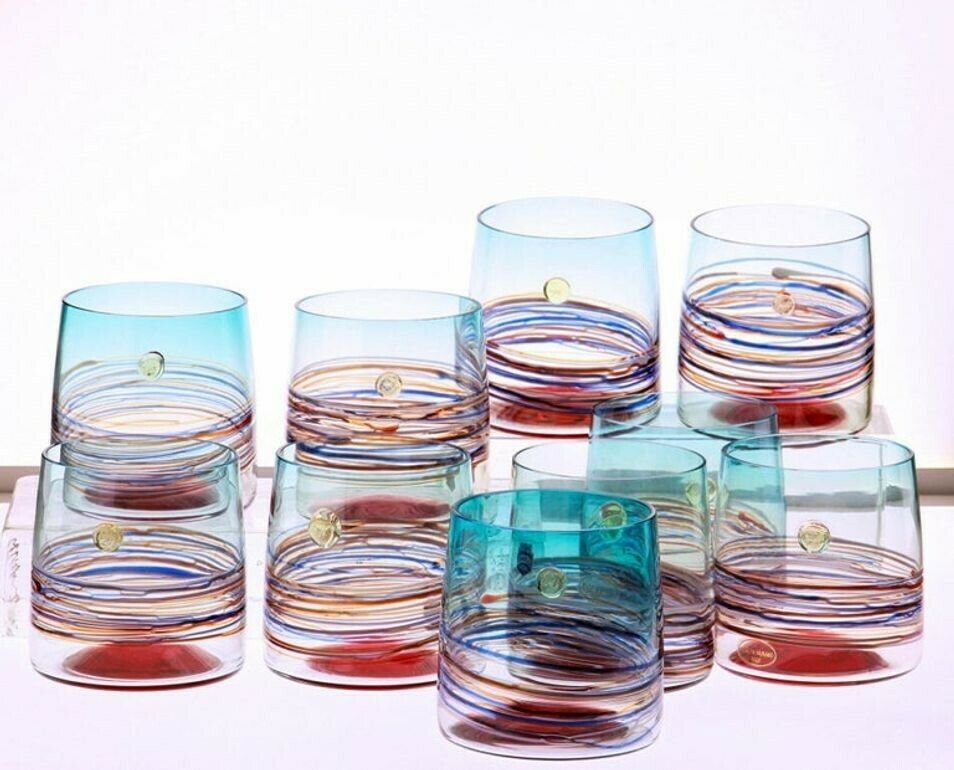Set Of 10 Murano Tumblers, Cenedese Sfumato 1960, Young Collection, Masterpieces photo vinterior