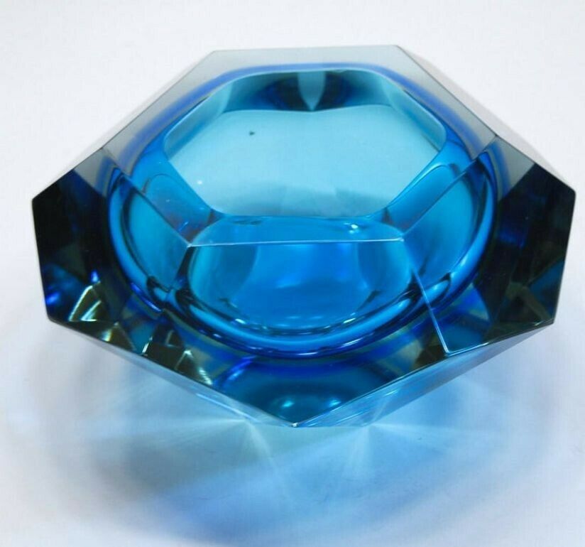 Flavio Poli Seguso Va Sommerso Faceted Bowl Clear Cobalt Uranium Yellow, 1960s photo 800.0