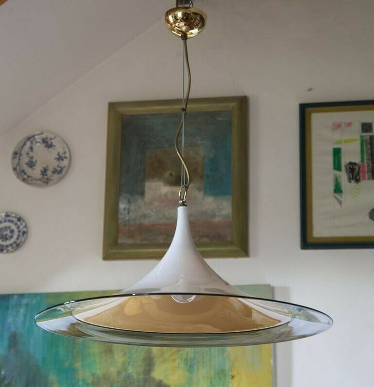 Lighting Lino Tagliapietra For Effetre, Magia, Opaline Cased Amber, Filigrana Incalmo photo