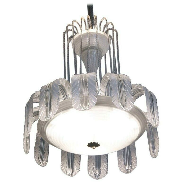 Imposing Rare Barovier Fountain Chandelier, White Puligoso, 1930s, Murano Deco