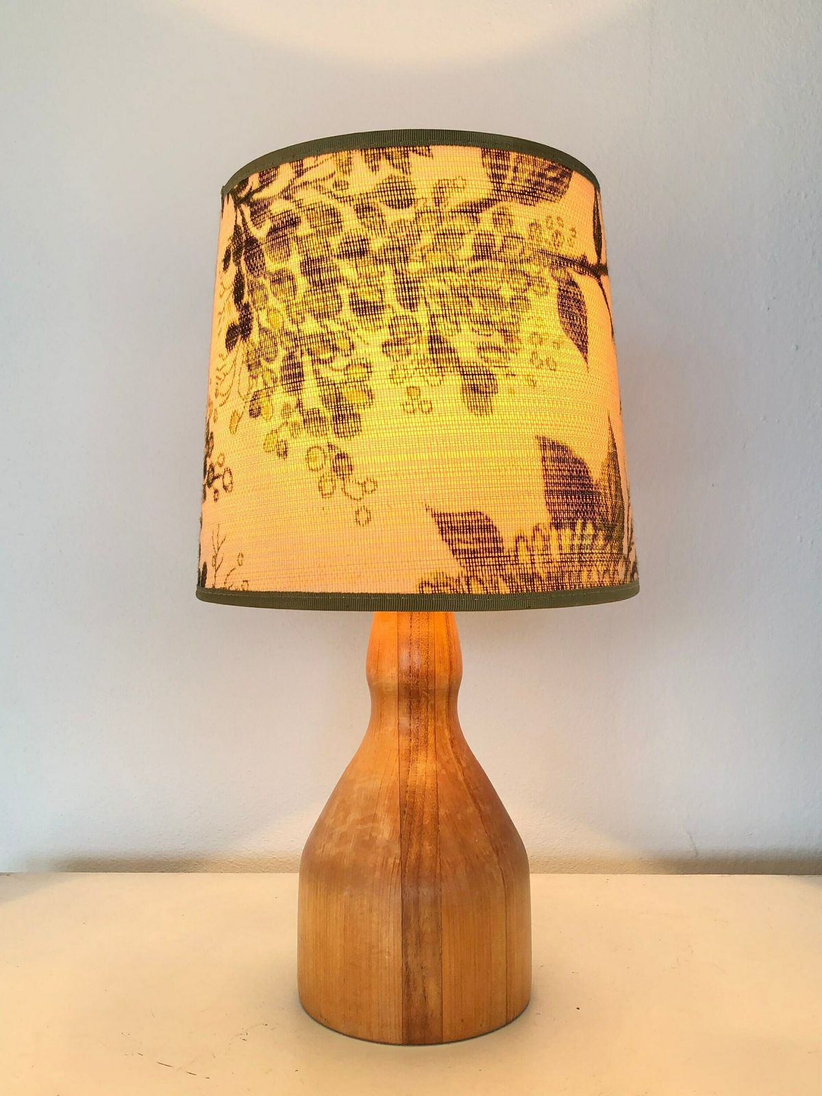 Vintage Danish Mid Century Table Lamp In Solid Wood With Organic Shape And Gorgeous Tubular Fabric Shade photo furniture
