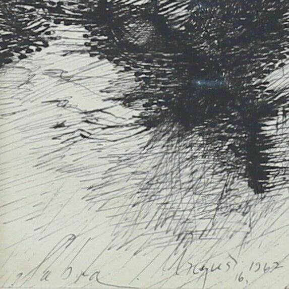 Pencil And Ink Drawing By Sabra Segal Dated August 16th 1962 photo for sale